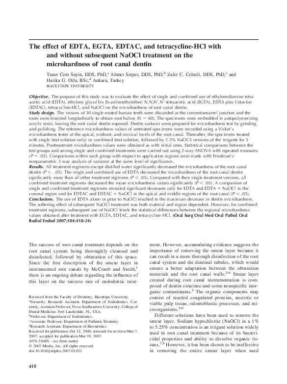 (PDF) The effect of EDTA, EGTA, EDTAC, and tetracycline-HCl with and ...