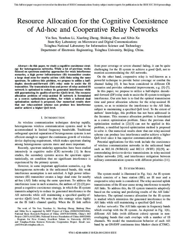 (PDF) Resource Allocation for the Cognitive Coexistence of Ad-Hoc and ...