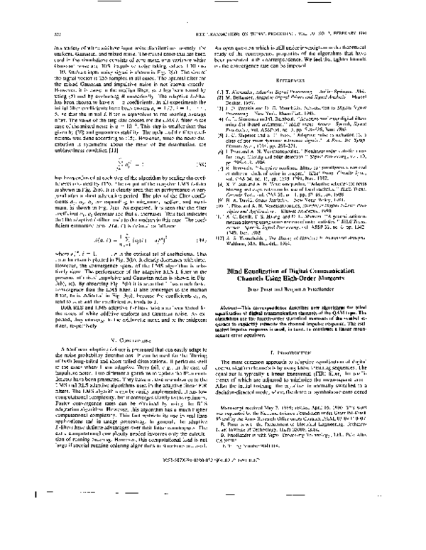 (PDF) Blind equalization of digital communication channels using high