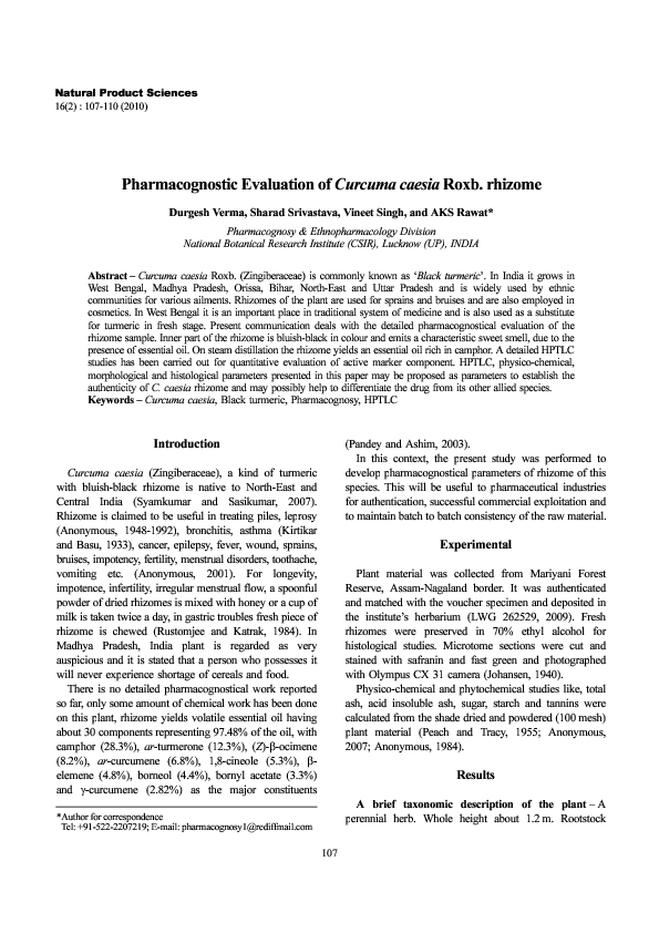 (PDF) 1. Curcuma caesia -Natural Product Sciences