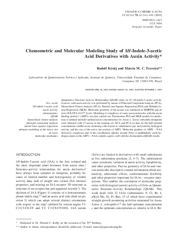 (PDF) Chemometric and Molecular Modeling Study of 1HIndole3acetic