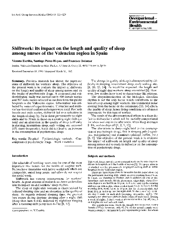 (PDF) Shiftwork: its impact on the length and quality of sleep among ...