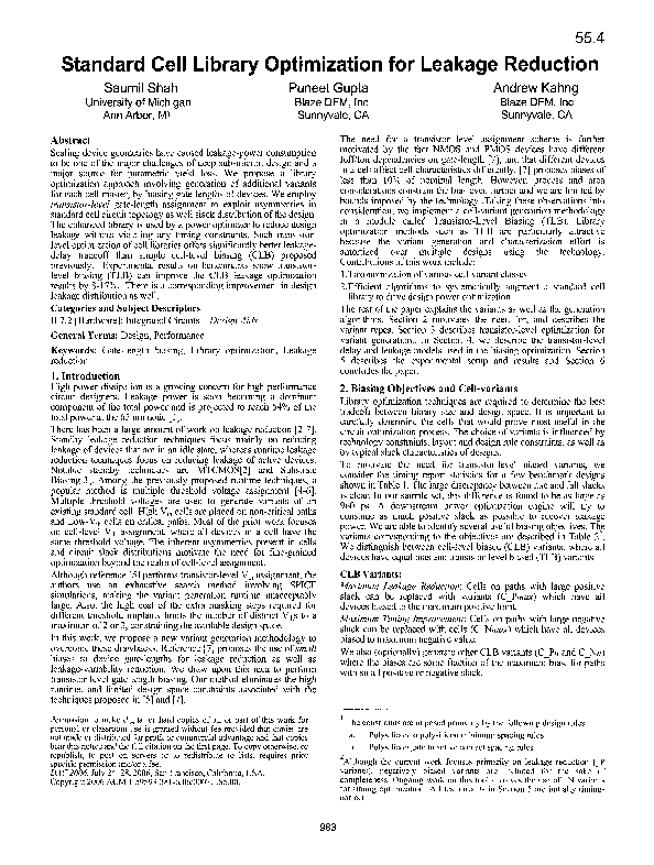 (PDF) Standard cell library optimization for leakage reduction