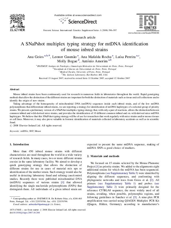 (PDF) A SNaPshot multiplex typing strategy for mtDNA identification of ...