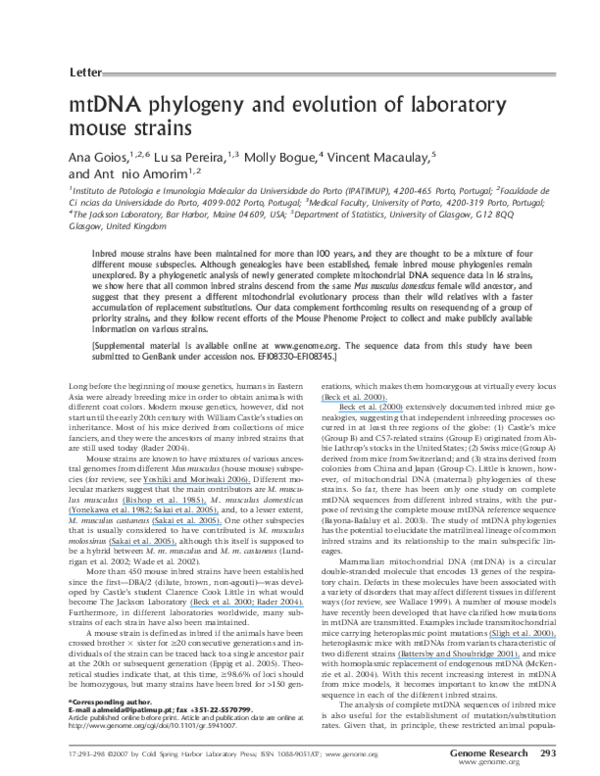 (PDF) mtDNA phylogeny and evolution of laboratory mouse strains