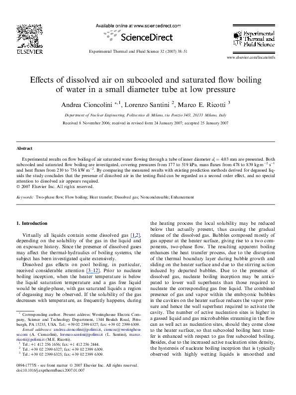 (PDF) Effects of dissolved air on subcooled and saturated flow boiling ...