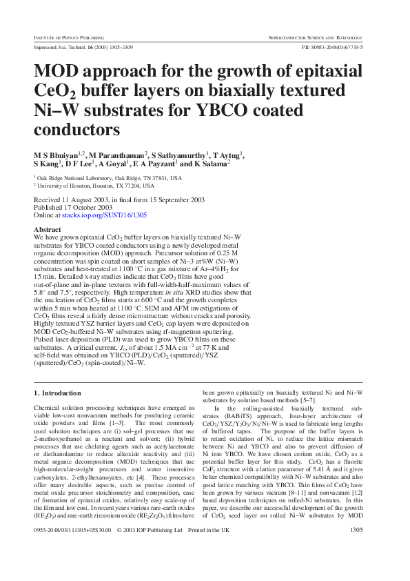 (PDF) MOD approach for the growth of epitaxial CeO2 buffer layers on ...