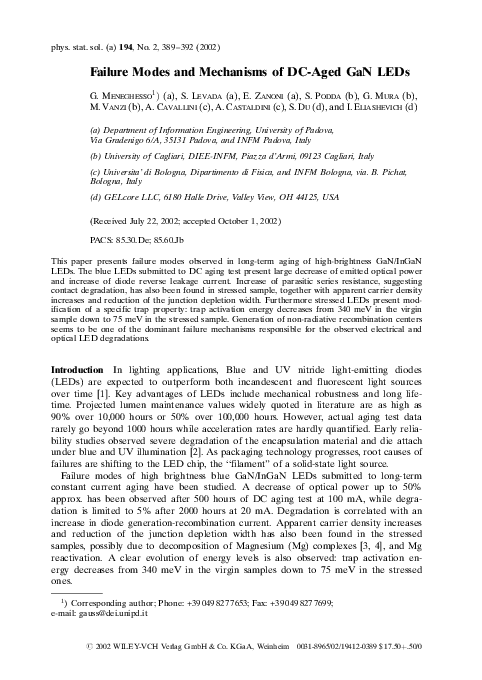 (PDF) Failure Modes and Mechanisms of DC-Aged GaN LEDs