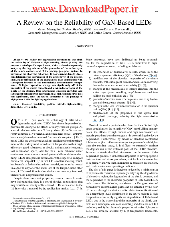 (PDF) A Review on the Reliability of GaN-Based LEDs
