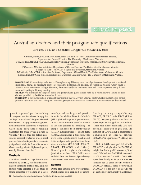 (PDF) Australian doctors and their postgraduate qualifications B