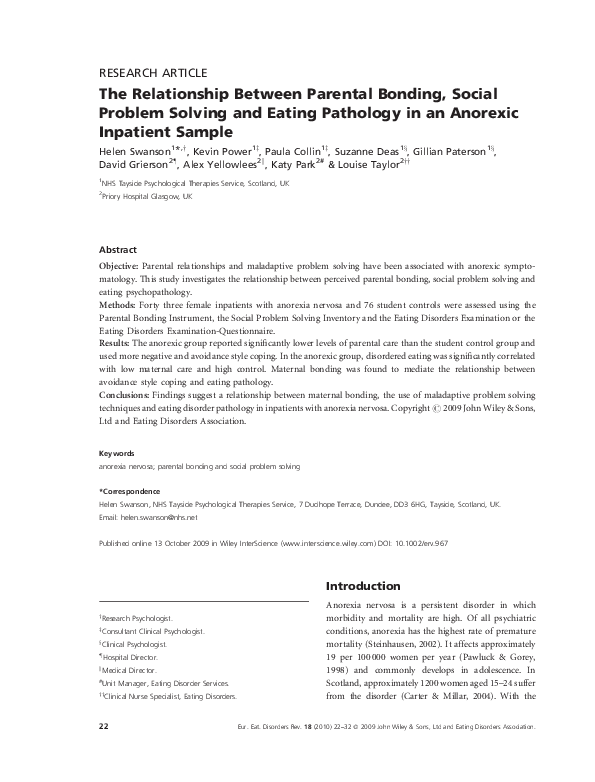 (PDF) The relationship between parental bonding, social problem solving ...