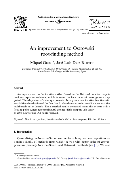 Pdf An Improvement To Ostrowski Root Finding Method Jose Diaz Academia Edu