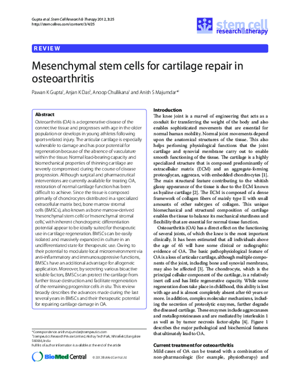 (PDF) Mesenchymal stem cells for cartilage repair in osteoarthritis