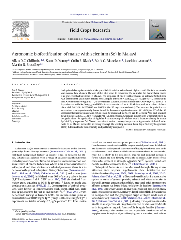 (PDF) Agronomic biofortification of maize with selenium (Se) in Malawi