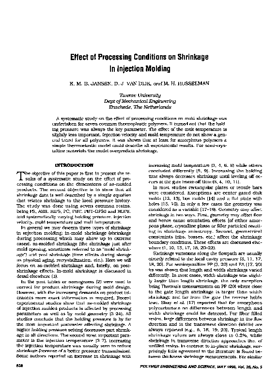 (PDF) Effect of processing conditions on shrinkage in injection molding