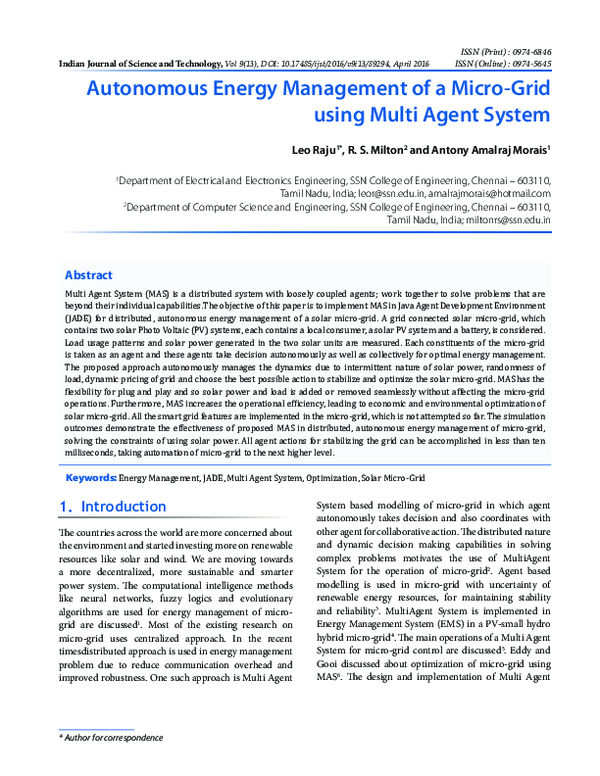 (PDF) Autonomous Energy Management of a Micro-Grid using Multi Agent ...