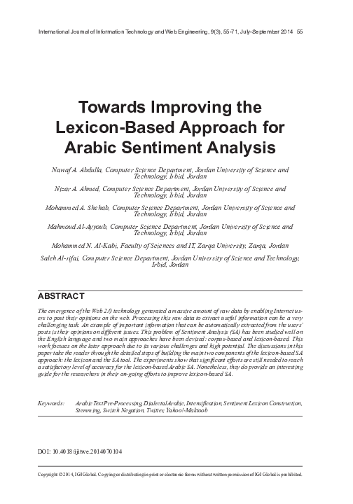 (PDF) Towards Improving the Lexicon-Based Approach for Arabic Sentiment ...