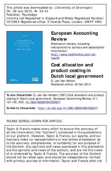 (PDF) Cost allocation and product costing in Dutch local government