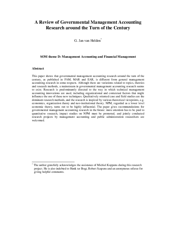 (PDF) A review of governmental management accounting research around