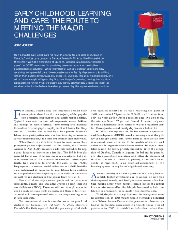 (PDF) Early childhood learning and care: the route to meeting the major ...