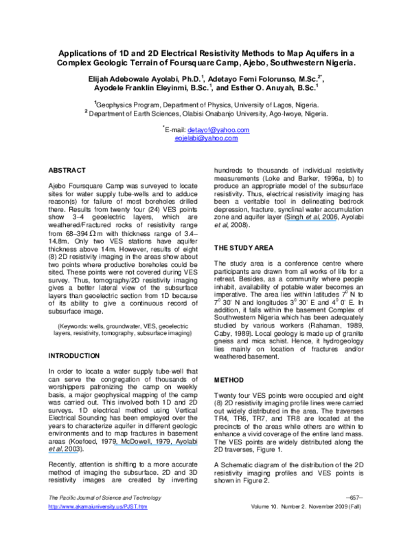 (PDF) Applications of 1D and 2D Electrical Resistivity Methods to Map ...