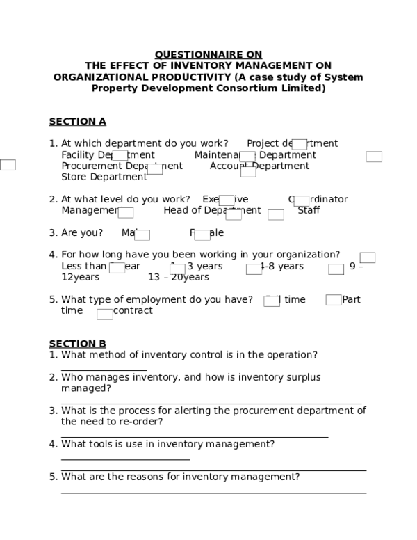 (DOC) THE EFFECT OF INVENTORY MANAGEMENT ON ORGANIZATIONAL PRODUCTIVITY