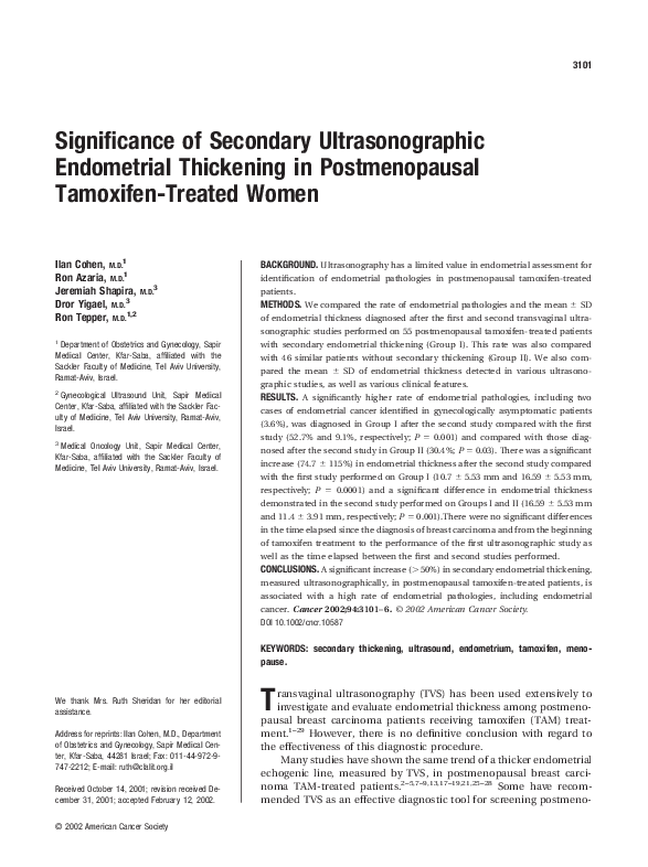 (PDF) Significance of secondary ultrasonographic endometrial thickening