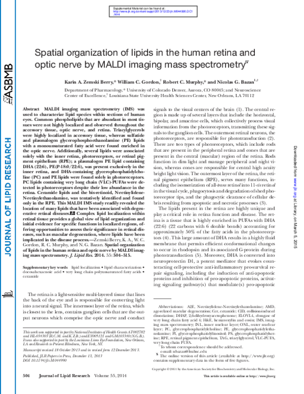 (PDF) Spatial organization of lipids in the human retina and optic ...