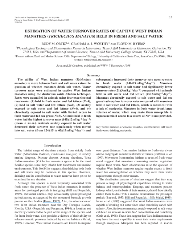 (PDF) ESTIMATION OF WATER TURNOVER RATES OF CAPTIVE WEST INDIAN