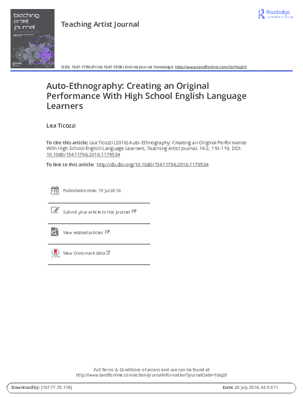 (PDF) Auto-Ethnography: Creating an Original Performance With High ...