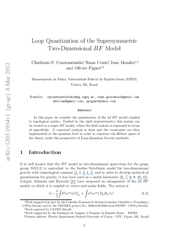 (PDF) Loop quantization of the supersymmetric twodimensional BF model