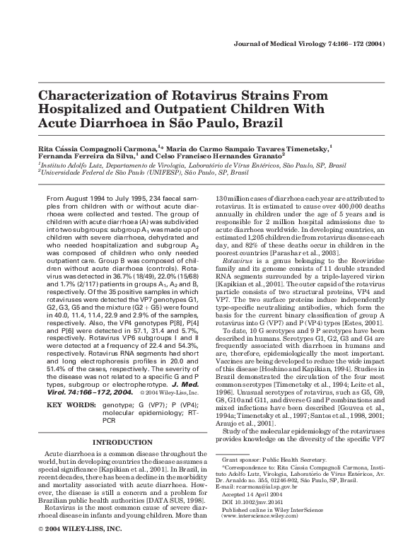 (PDF) Characterization of rotavirus strains from hospitalized and ...