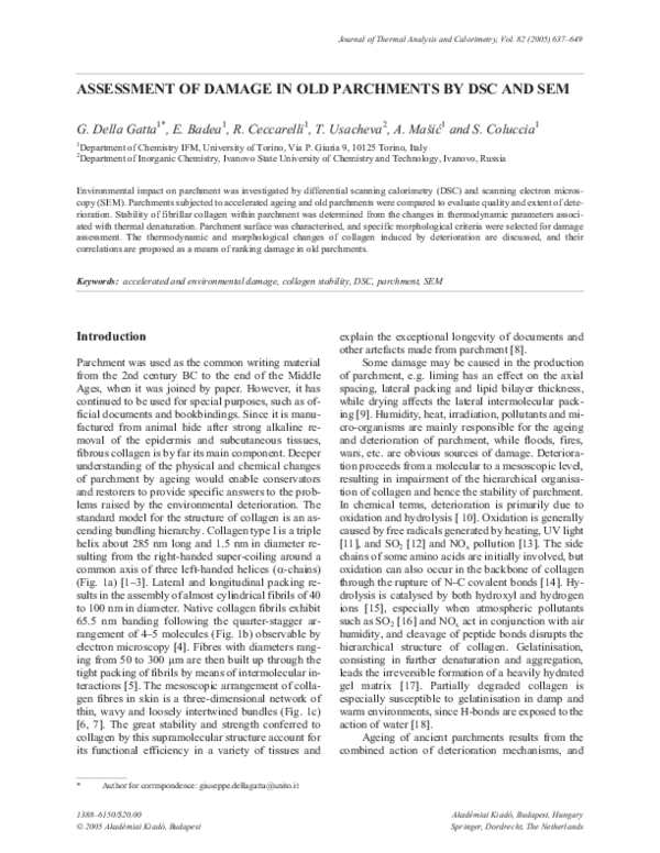(PDF) Assessment of damage in old parchments by DSC and SEM