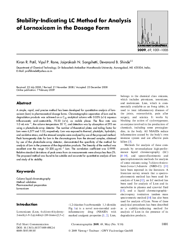 (PDF) Stability-Indicating LC Method for Analysis of Lornoxicam in the ...