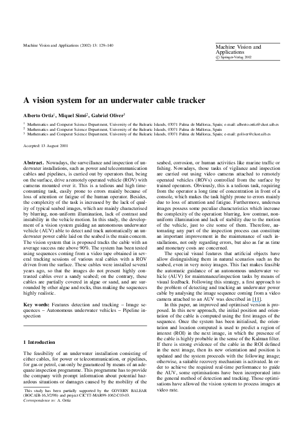 (PDF) A vision system for an underwater cable tracker