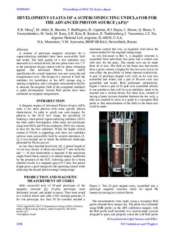 (PDF) Development of a Planar Superconducting Undulator for the ...