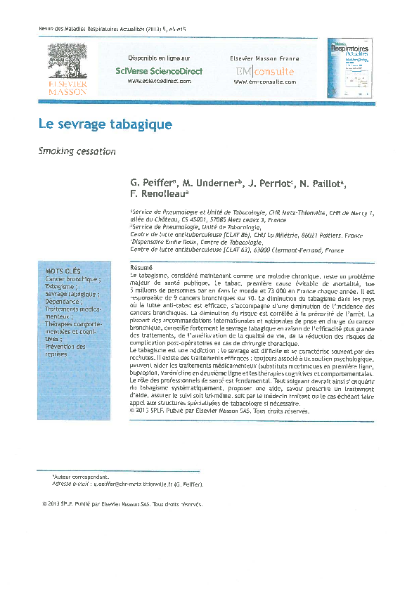 (PDF) Le sevrage tabagique