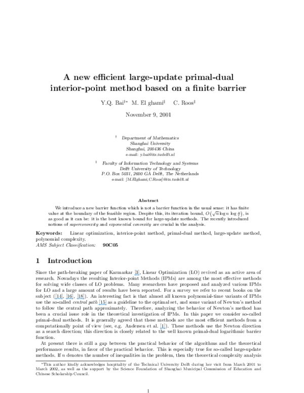 (PDF) Large-Update Primal-Dual Interior-Point Method Based on a Finite ...