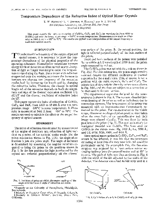 (PDF) Temperature dependence of the refractive index of optical maser crystals Leo Johnson