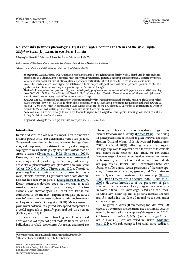 (PDF) Relationship between phenological traits and water potential ...