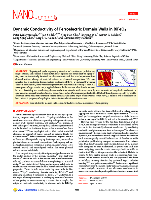 (PDF) Dynamic Conductivity of Ferroelectric Domain Walls in BiFeO3