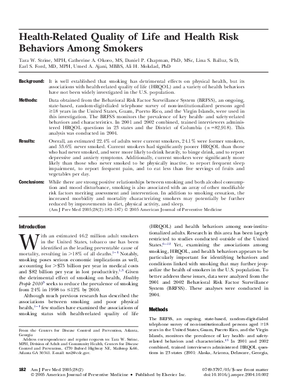 (PDF) Health-related quality of life and health risk behaviors among ...