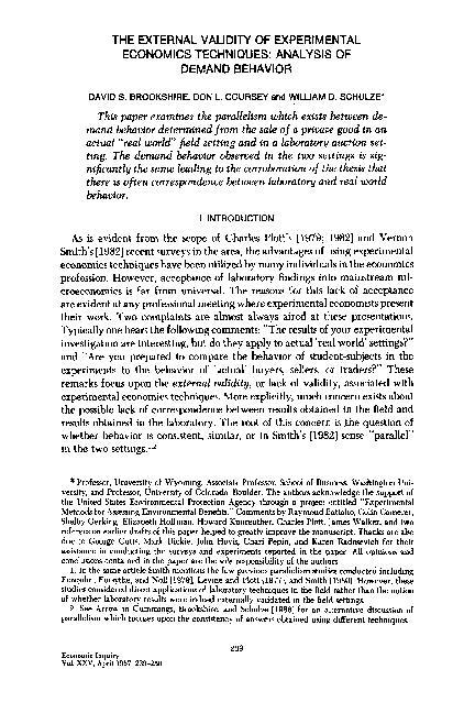 (PDF) The External Validity of Experimental Economics Techniques ...