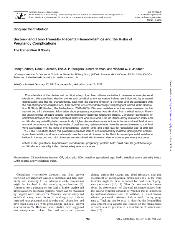 (PDF) Second and ThirdTrimester Placental Hemodynamics and the Risks