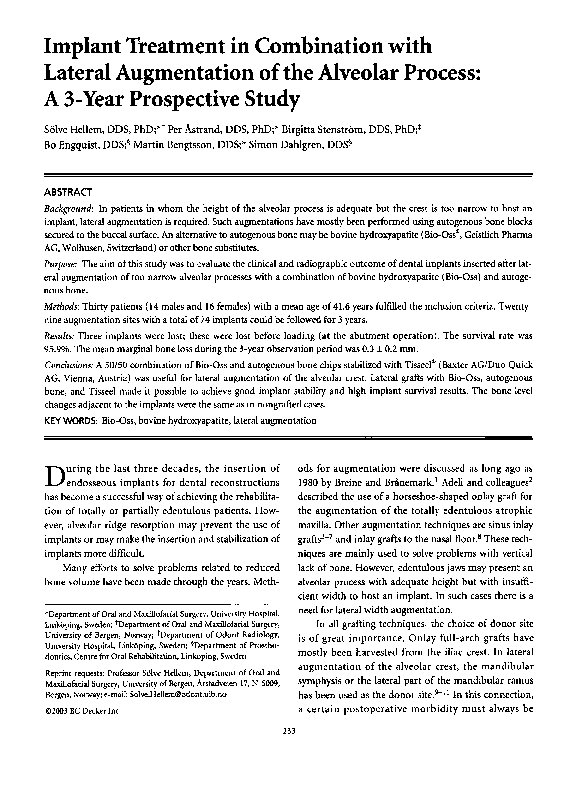 (PDF) Implant Treatment in Combination with Lateral Augmentation of the ...