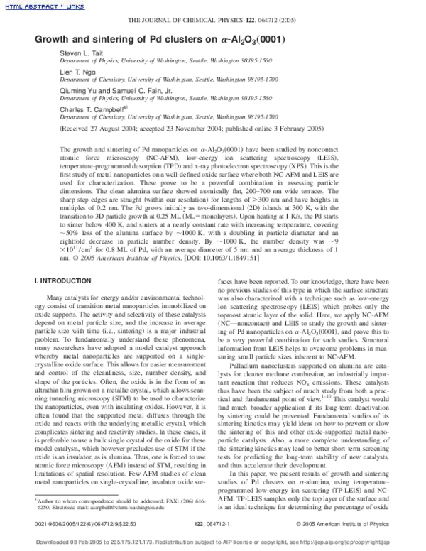 (PDF) Growth and sintering of Pd clusters on alpha-Al2O3(0001