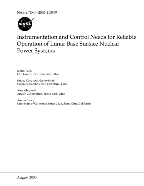 (PDF) Instrumentation and Control Needs for Reliable Operation of Lunar ...