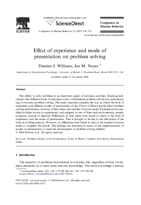 (PDF) Effect of experience and mode of presentation on problem solving