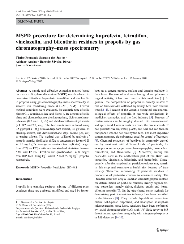 (PDF) MSPD procedure for determining buprofezin, tetradifon ...