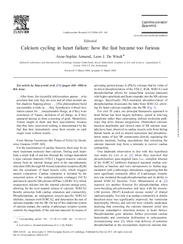 (PDF) Calcium cycling in heart failure: how the fast became too furious